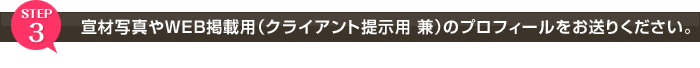 宣材写真やWEB掲載用（クライアント提示用 兼）のプロフィールをお送りください。